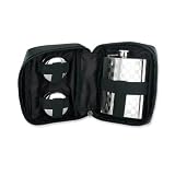 Review Quality Gold  / Black Faux Leather Case with Two Cups and 7oz Checkered Flask