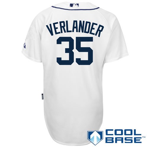 MLB Men's Detroit Tigers Justin Verlander Six Button Cool Base Authentic Home Jersey (White, 40/Medium)