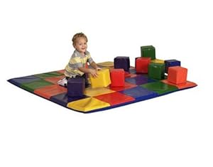 ECR4Kids Patchwork Toddler Mat and 12 Toddler Blocks-image