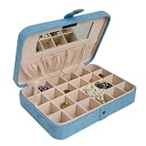 "Maria" Mele & Co. Plush Fabric Jewelry Box and Ring Case with Twenty-Four Sections in Sky Blue