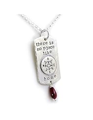 Theres No Place Like Home Pendant Necklace with Ruby, 17", Handmade in the USA