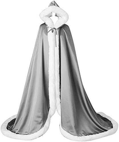 Long Shuang Women's Wedding Cloak Faux Fur Winter Long Wedding Cloak for bride (Silver)