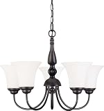 Nuvo 60 1842 5 Light Chandelier with Satin White Glass Shades