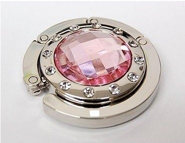 Light Pink Crystal Surrounded By Diamonds Foldup Hand Bag Purse Hook Hanger
