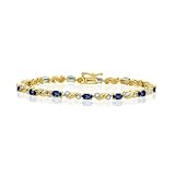 SPARKLING GENUINE SAPPHIRE & DIAMOND 14K TENNIS BRACELET