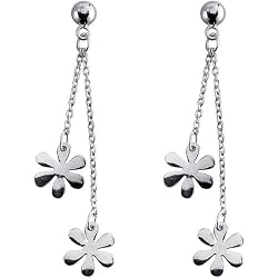 Sterling Silver Earring Post With Flower Dangles