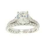 STERLING SILVER ROUND CLEAR CZ ENGAGEMENT RING - RHODIUM, SIZE 8 [Jewelry]