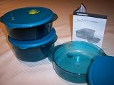 Tupperware Vent N Serve Micro Round 3 Bowl Set NEW Blue