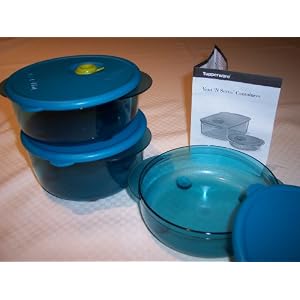 Tupperware Vent N Serve Micro Round 3 Bowl Set NEW Blue by