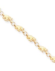 14K Yellow Gold Elephant Trunks Raised Bracelet - 7 inch