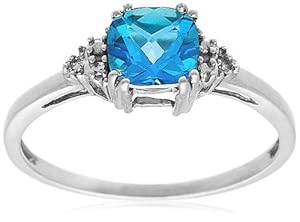 10k White Gold December Birthstone Blue Topaz and Diamond Ring Size 7
