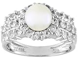 1.22CTW WHITE TOPAZ WITH WHITE CULTURED FRESHWATER PEARL STERLING SILVER RING