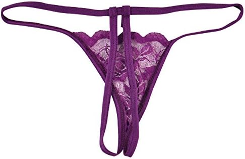 Dong Dian Women's Sheer Lace Exotic G-String Crotchless Thongs Purple