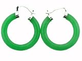 Green Jade Large Traditional Hoop Earrings, 925 Sterling Silver