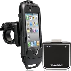 Wicked Chili Rain Case f�r Apple iPhone 4S / 4 / 3Gs / 3G Fahrrad Halterung mit Zusatzakku 1.900 mAh (Spritzwasserschutz, Ladekabelanschluss, 360� drehbar)