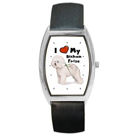 I Love My Bichon Frise Barrel Style Metal Watch