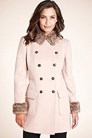 Double Breasted Faux Fur Collar Mid Length Coat