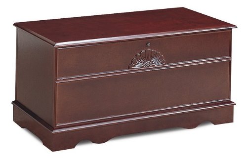 Southwestern Style Cherry Finish Cedar Wood Chest with Carved Floral Accent