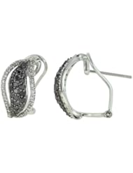 14K White Gold 0.86ct Shell Inspired Curvy Prong Black & Diamond Stud Earrings
