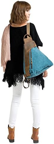 QiangQiang Women's Fashion Leather Canvas Backpack blue