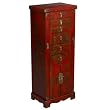 EXP Handmade Oriental Furniture - 51" Antique Style Red Leather Oriental Jewelry Armoire With Mirror