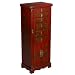 EXP Handmade Oriental Furniture - 51" Antique Style Red Leather Oriental Jewelry Armoire With Mirror