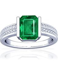 18K White Gold Emerald Cut Emerald Solitaire Ring