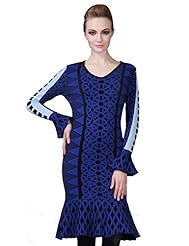 Sexy Mermaid Fall Winter 2015 Geometric Print Jacquard Acrylic/Wool Long Sleeves Bodycon Dress/Evening Dress/Party Dress/Midi Dress 