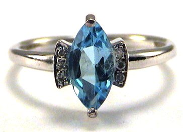 Marquise Blue Topaz Diamond Ring 10k white gold