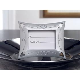 Silver Finish Resin Place Card Frame w Heart Cut Out and Stones (Set of 18)