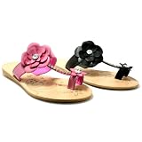 New Ladies Flower Petal Diamante Flip Flop Toe Post Flat Sandals Sz 3-8