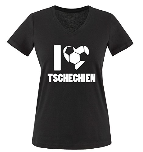 I LOVE TSCHECHIEN – Damen V-Neck T-Shirt – Schwarz / Weiss Gr. M