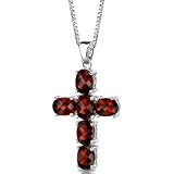 Radiant Glory: Sterling Silver 6.00 carats Oval Shape Checkerboard Cut Garnet CROSS Pendant with 18 inch Silver Necklace