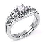 New (A3RSZ9093) Silver Wedding Ring Set / Two-Piece Engagement Magnificently Designed with Cubic Zirconia, 2.00 Total Carat Weight, Made with Authentic .925 Sterling Silver and Top Quality CZ, Ring Size -