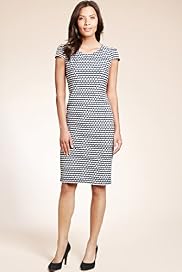 Cap Sleeve Textured Jacquard Shift Jersey Dress