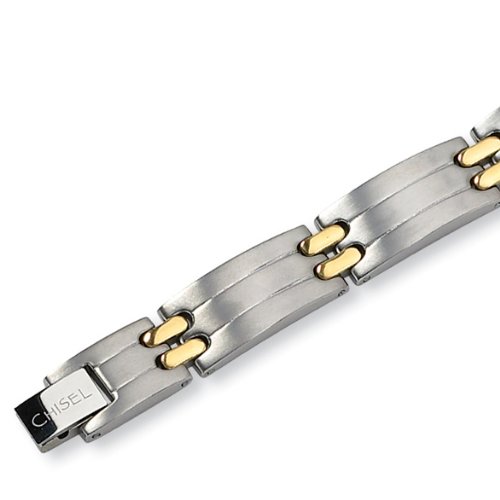 24K Gold Plated Brushed and Polished Titanium Bracelet – 8.5 Inches
