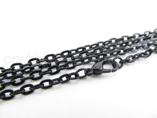 20 CleverDelights Vintage Style Necklaces - Dark Black Color - 24 Inch - Rolo Chain Necklace - Lobster Clasp and Jump Rings Attached - Jewelry Findings - 3 x 4mm Oval Links - Antiqued Necklaces - 24