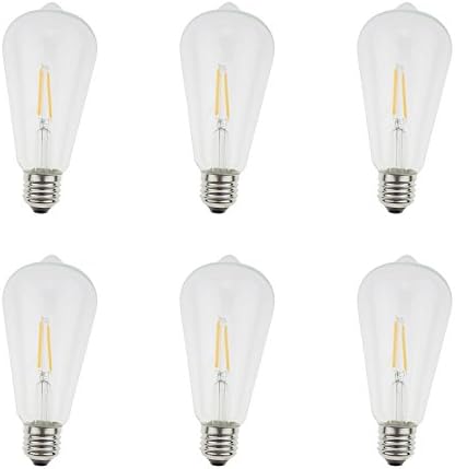 6 Pack - Dealighting 2W Vintage LED Filament Bulbs, E26 E27 Base ST64 Edison Style Light Bulb, 25W Equivalent, 2200k Warm Yellow, 140 Lumens