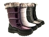 WOMENS SNOW WINTER FUR SKI BOOTS LADIES UNISEX ANKLE WARM NON SLIP SHOES BLACK SILVER PURPLE WINTER WHITE SIZES UK 3 - 9