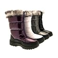 WOMENS SNOW WINTER FUR SKI BOOTS LADIES UNISEX ANKLE WARM NON SLIP SHOES BLACK SILVER PURPLE WINTER WHITE SIZES UK 3 - 9