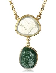 Sterling Silver with Yellow Gold Flashed Lemon Quartz and Green Jade Stationed Pendant Necklace, 18"