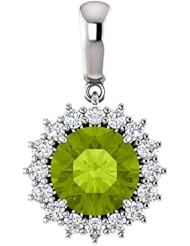 10K White Gold 8.00mm Round Cut Peridot and Diamond Pendant -- LIFETIME WARRANTY