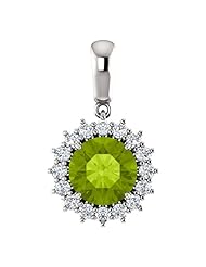 14K White Gold 8.00mm Round Cut Peridot and Diamond Pendant -- LIFETIME WARRANTY