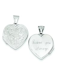 14K White Gold Scroll Love You Heart Locket Jewelry