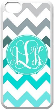 Gray Turquoise Gradient Chevron &amp; Turquoise Monogram Initials Personalized Custom Best Plastic Hard Case for iPod Touch 6 ,Black or White for Choice