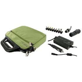 rooCase 4n1 Combo - Toshiba Mini NB205-N330BL 10.1-Inch Netbook Carrying Bag with AC and DC Adapter Charger Home / Car / Airplane - Travel Pro Series Green