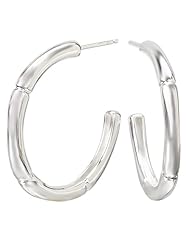 925 Sterling Silver High-Polish Finish Bamboo Design Half-Hoop Earrings