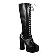 4 3/4 Inch Hot High Heel Boots Lace-up Platform Knee Boots Black PU