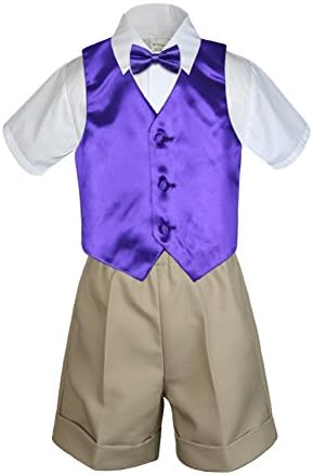 Unotux 6pc Baby Boy Toddler Khaki Formal Shorts Suit Extra Vest Bow Tie Set S-4T (L:(12-18 months), Purple)