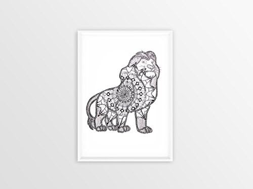 Lion Mandala Pen and Ink Drawing Zentangle style Fine art pirnt